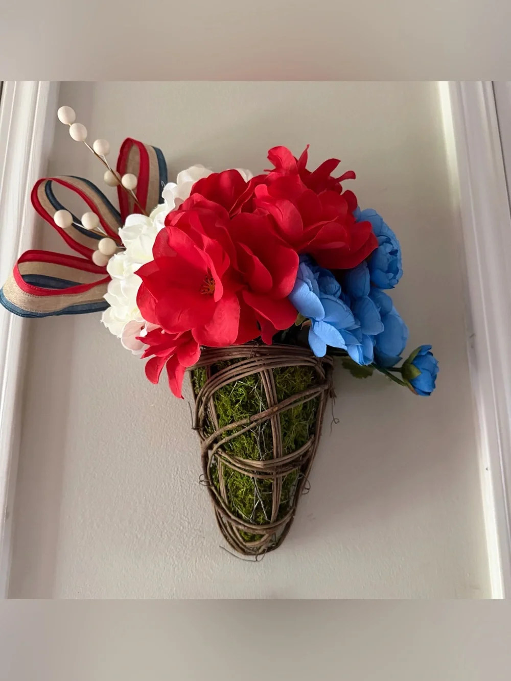 Patriotic Red, White & Blue Wall Floral Cone